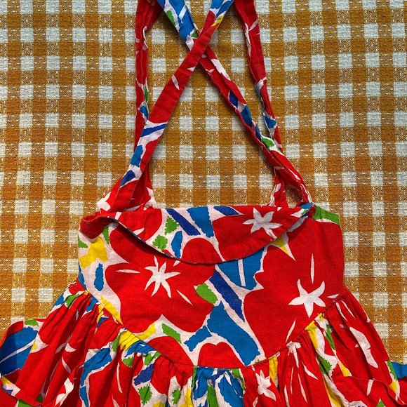 Vintage 1980s Supercraft Made in India Floral Cotton Overalls Dress High Waist - Picture 8 of 10